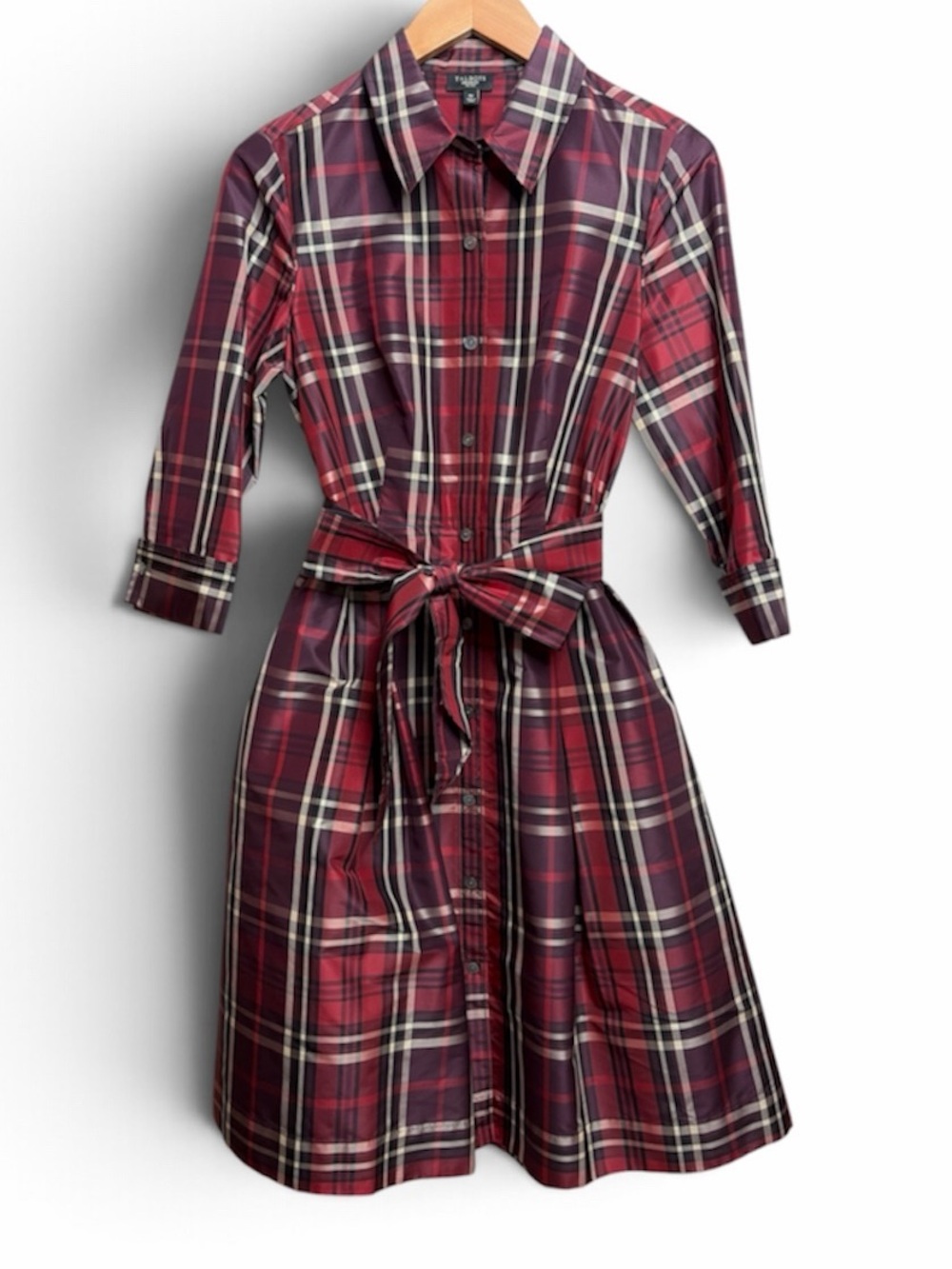 Talbots 100% Silk Plaid Shirtdress Size 4 Petite